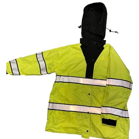 Safety Coat Gerber Hi-Vis Waterproof Reversible Jacket w/ Hood L 70W3/L LR Rain - Picture 1 of 10